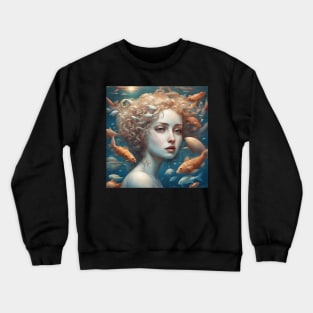 Young Woman Portrait Underwater with Sea Wildlife Crewneck Sweatshirt